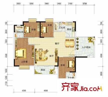 獅子洋1號(hào)戶型圖6-8棟標(biāo)準(zhǔn)層C4戶型 4室2廳3衛(wèi)1廚