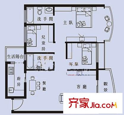 松柏苑戶型圖3房 3室2廳2衛(wèi)1廚