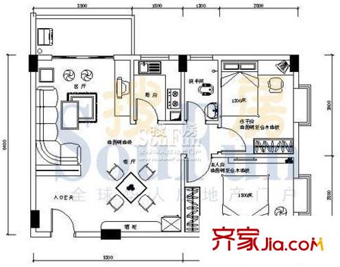 南峰碧水云軒戶型圖南峰?碧水云軒戶型圖 2室1廳1衛(wèi)1廚