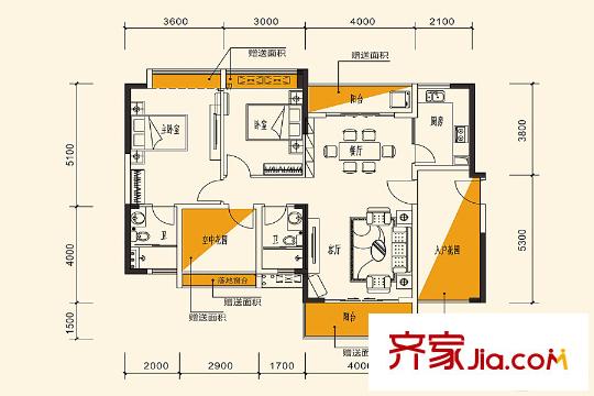 水岸香洲15-18棟A戶型 2室2廳2衛(wèi)1廚