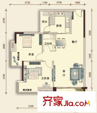 水岸香洲D(zhuǎn)2戶型 2室2廳1衛(wèi)