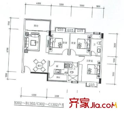瑞宏佳園 3室 戶(hù)型圖