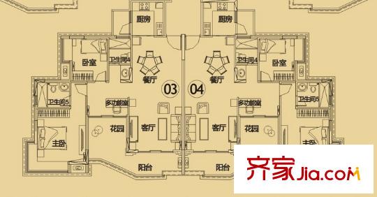 沙田東港城上郡戶型圖4區(qū)1-2棟標(biāo)準(zhǔn)層03、04戶型 3室2廳2衛(wèi)1廚