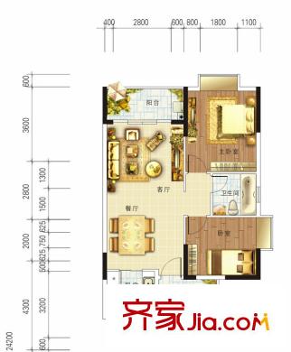 獅子洋1號(hào)戶型圖9-11棟標(biāo)準(zhǔn)層B2戶型 2室2廳1衛(wèi)1廚