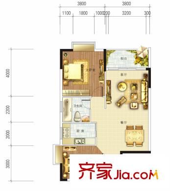 獅子洋1號(hào)戶型圖1、2棟標(biāo)準(zhǔn)層A3戶型 2室2廳1衛(wèi)1廚