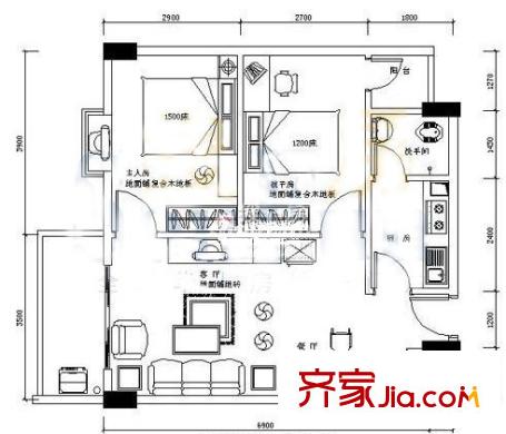 南峰碧水云軒戶型圖南峰?碧水云軒戶型圖 2室1廳1衛(wèi)1廚