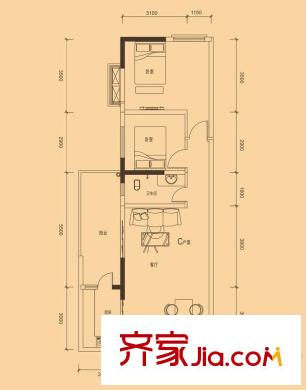 清溪商會大廈戶型圖01/02單元標準層C戶型 2室2廳1衛(wèi)1廚