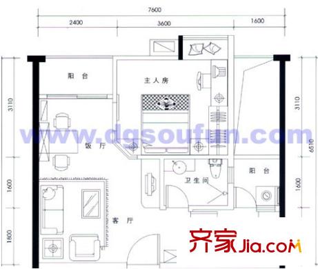 南城商務大廈住宅戶型圖南城商務大廈 1室 戶型圖 1室1廳1衛(wèi)1廚