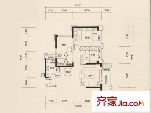 坪山招商花園城戶型圖01戶型 3室2廳1衛(wèi)1廚