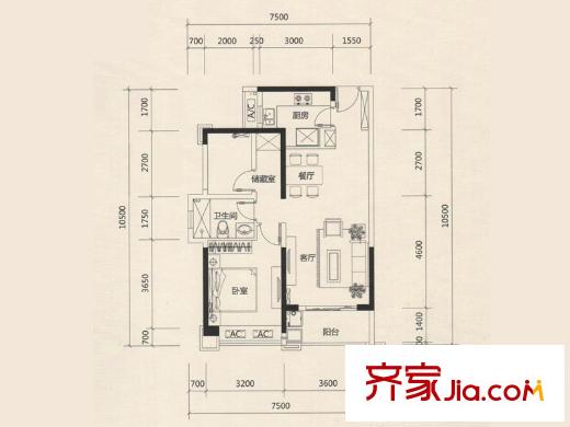 坪山招商花園城戶型圖04戶型 2室2廳1衛(wèi)1廚
