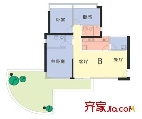 黃旗新村（東城） 3室 戶型圖