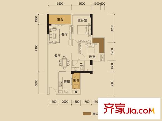 水岸香洲11棟A2戶型 2室2廳1衛(wèi)1廚