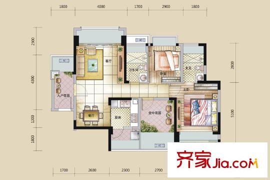 龍城一品96棟1單元C6戶型 2室2廳2衛(wèi)1廚