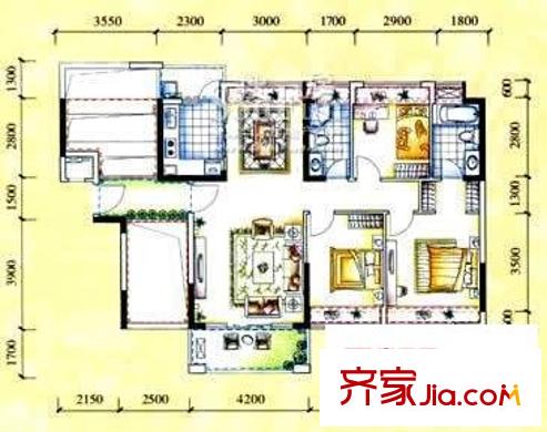 汾溪商住樓 3室 戶型圖