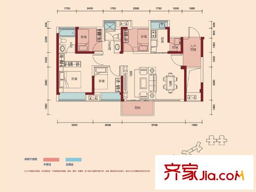 保利?陽(yáng)光城一期1棟A03/B06，3棟03/06戶型 4室2廳2衛(wèi)1廚