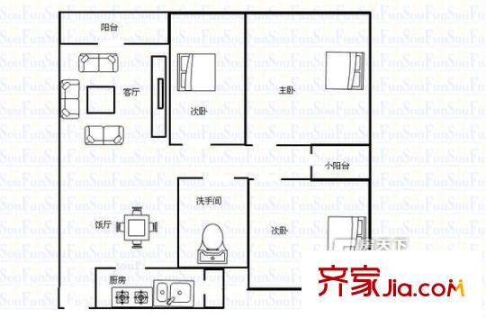 豪苑花園 3室 戶型圖