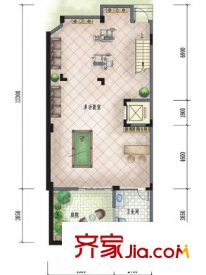 龍城一品二期湖蝶墅372-378平方米地下室平面圖 端頭戶型 1室1衛(wèi)