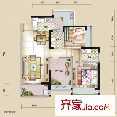 龍城一品96棟1單元C7戶型 2室2廳2衛(wèi)1廚