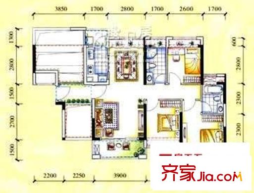 汾溪商住樓 3室 戶型圖