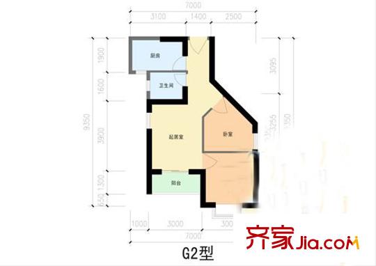 東風(fēng)集美小區(qū) 2室 戶型圖