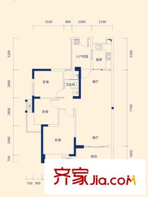 卓越東部蔚藍海岸二期F戶型 3室2廳1衛(wèi)1廚