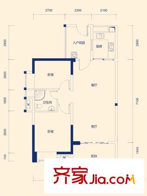 卓越東部蔚藍海岸二期C戶型 2室2廳1衛(wèi)1廚
