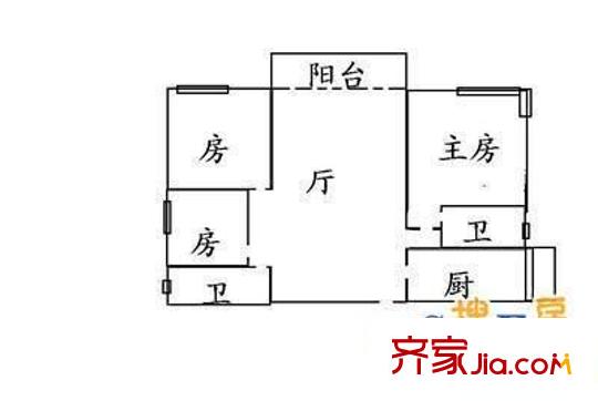 6號(hào)公寓3室戶型圖