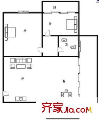 6號(hào)公寓 2室 戶型圖