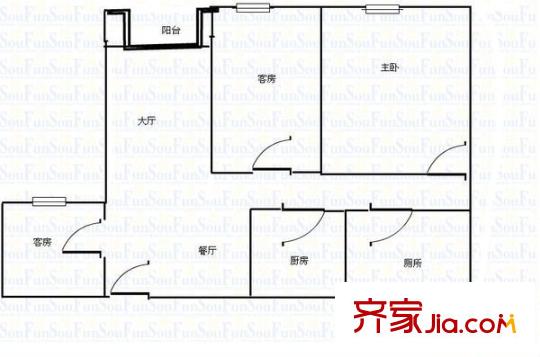 金豐花園(萬江)戶型圖萬江金豐花園 3室 戶型圖 3室2廳2衛(wèi)1廚