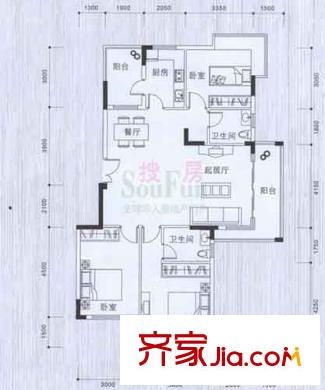 金豐花園(萬江)戶型圖萬江金豐花園 3室2廳 3室2廳2衛(wèi)1廚