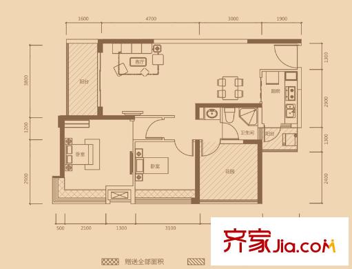 金沙世紀城13/14棟A2戶型 2室2廳1衛(wèi)1廚