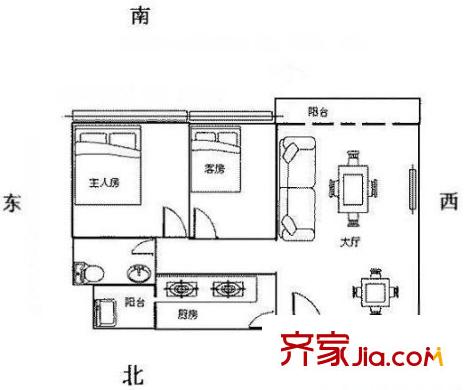 皇城廣場戶型圖戶型 2室2廳2衛(wèi)1廚