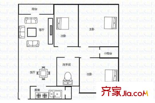 高平方米住宅  3室 戶型圖
