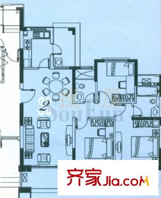 紫荊花園六期  3室 戶(hù)型圖