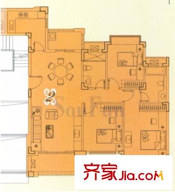 紫荊花園六期  3室 戶(hù)型圖