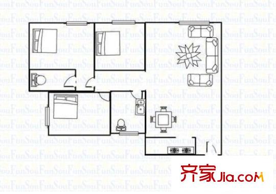 高平方米住宅  3室 戶型圖