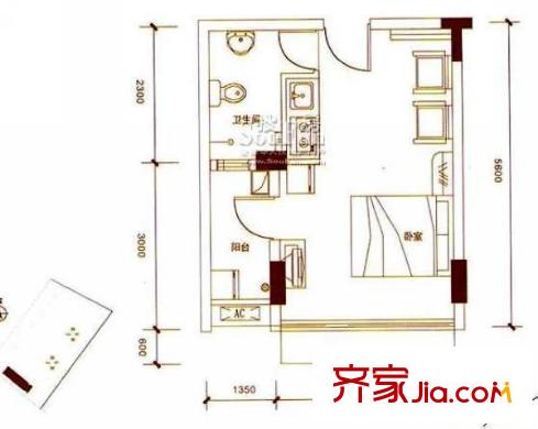 公路局宿舍戶型圖戶型 1室1衛(wèi)1廚