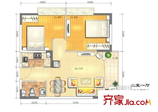 雙月灣檀悅豪生度假酒店戶型圖雙月灣溫德姆豪生渡假酒店 2室 戶型圖 2室2廳1衛(wèi)1廚