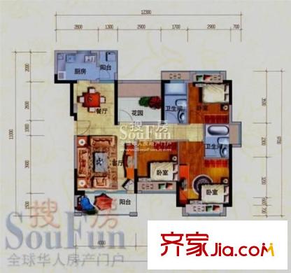 東方建材城 3室 戶型圖