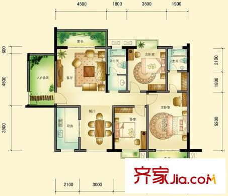 東方建材城 3室 戶型圖
