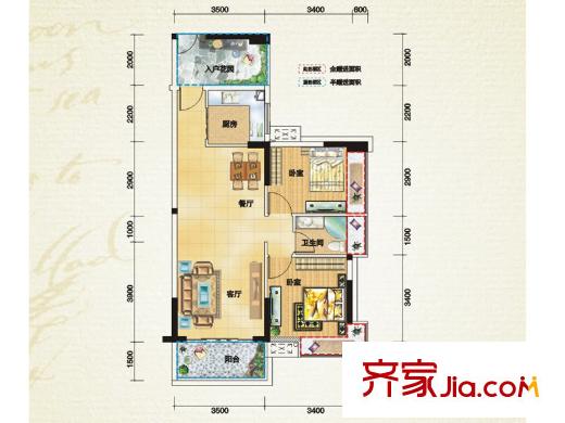 偉隆國(guó)際花園戶型圖3、4棟02、03戶型 2室2廳1衛(wèi)1廚