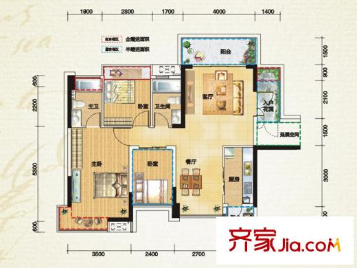 偉隆國(guó)際花園戶型圖4棟01、04戶型 2室2廳2衛(wèi)1廚