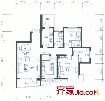 盛世8號(hào)戶型圖三單元03戶型 3室2廳2衛(wèi)