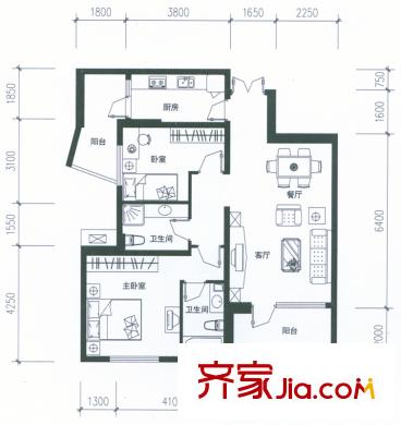 盛世8號(hào)戶型圖三單元02戶型 2室2廳2衛(wèi)