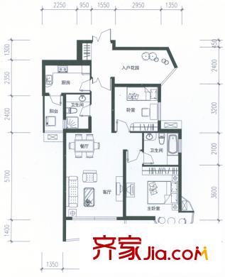 盛世8號(hào)戶型圖一單元/二單元04戶型 2室2廳2衛(wèi)