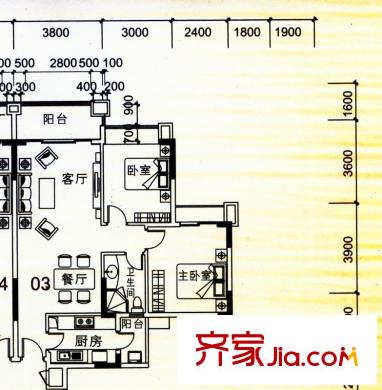 陽光粵港三期14棟三層03戶型 2室2廳1衛(wèi)1廚