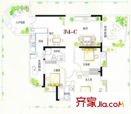 東江明珠花園 3室  戶型圖