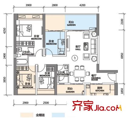 DADA的草地戶型圖H戶型 4室2廳2衛(wèi)