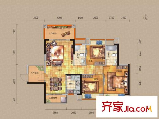 東港華府3/4棟04戶型 3室2廳2衛(wèi)1廚