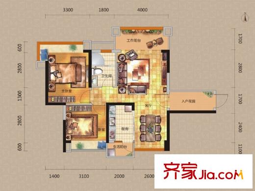 東港華府6#01戶型 2室2廳1衛(wèi)